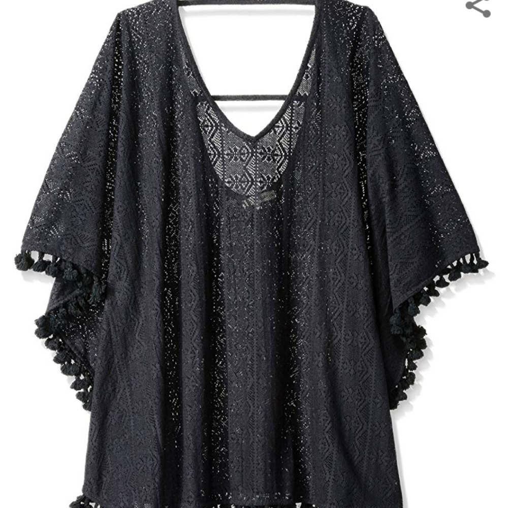 Bay Sky - Fringe Hem V Neck Poncho L/XL